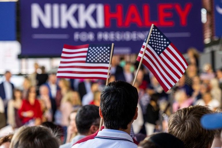 Supporters arrive early to hear Republican presidential candidate Nikki Haley deliver her speech Wednesday, Feb. 15, 2023, in Charleston, South Carolina.