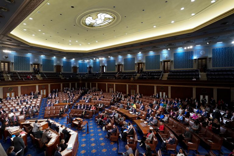 A view of the House chamber as the House meets for the third day to elect a speaker and convene the 118th Congress in Washington, Jan. 5, 2023. 