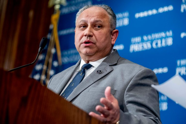 Navy Secretary Carlos Del Toro speaks at the National Press Club Headliners Luncheon in Washington, Tuesday, Feb. 21, 2023. Del Toro has claimed that climate is his number one priority, despite growing threat from China. (AP Photo/Andrew Harnik)
