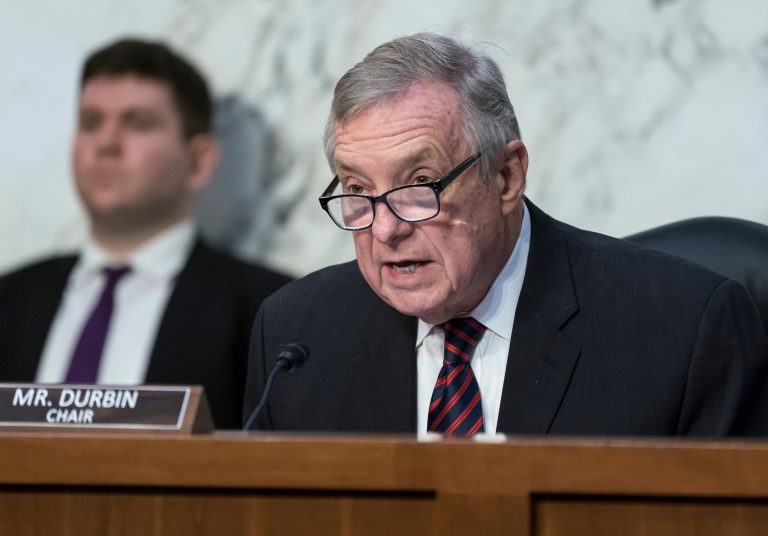 FILE - Sen. Dick Durbin, D-Ill., chairman of the Senate Judiciary Committee, leads a hearing about the rise in threats toward elected leaders and election workers, at the Capitol in Washington, Aug. 3, 2022.