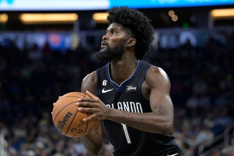 Orlando Magic forward Jonathan Isaac sets up for a 3-pointer during the first half of an NBA basketball game against the Detroit Pistons on Thursday, Feb. 23, 2023, in Orlando, Florida. 