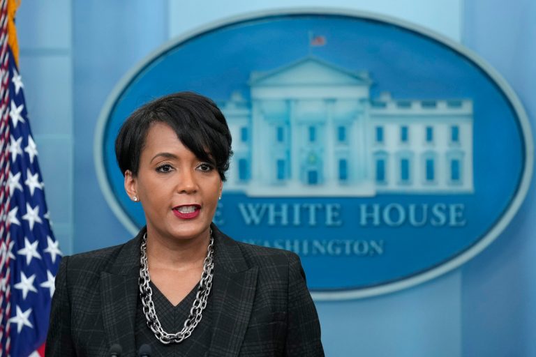 FILE - Senior Adviser to President Biden for Public engagement Keisha Lance Bottoms speaks during the daily briefing at the White House in Washington, Jan. 13, 2023. (AP Photo/Susan Walsh, File)