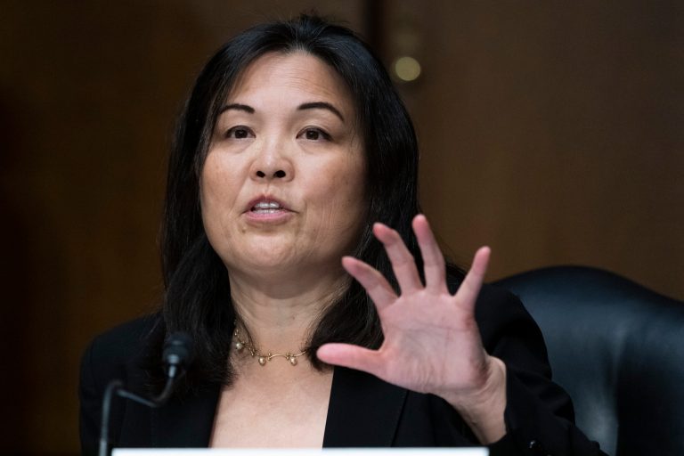 Julie Su, of Calif., speaks during a hearing of the Senate Health, Education, Labor and Pensions Committee for her to be Deputy Secretary of Labor, on Capitol Hill, March 16, 2021, in Washington. President Joe Biden is nominating Julie Su, the current deputy and former California official, as his next Labor Secretary, replacing the departing incumbent, former Boston mayor Marty Walsh.