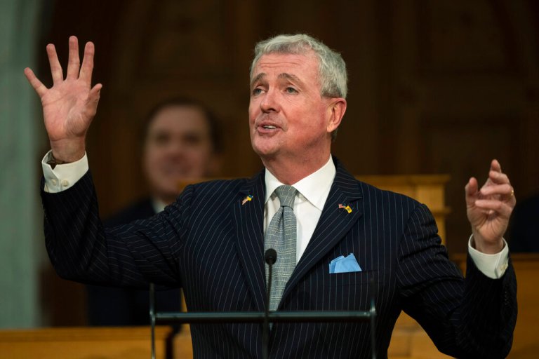 Gov. Phil Murphy (D-NJ) delivers his budget address to a joint session of the legislature at the statehouse in Trenton, N.J., Tuesday, Feb. 28, 2023.