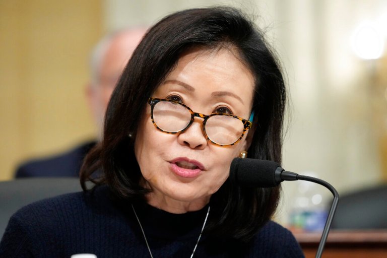 Rep. Michelle Steel (R-CA) questions witnesses during a hearing of a special House committee dedicated to countering China on Tuesday, Feb. 28, 2023, on Capitol Hill in Washington.