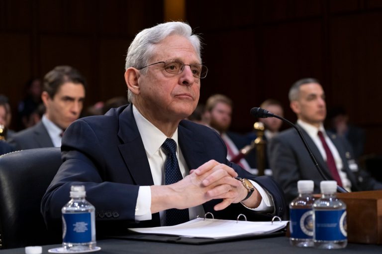 Attorney General Merrick Garland testifies as the Senate Judiciary Committee examines the Department of Justice, at the Capitol in Washington, Wednesday, March 1, 2023. 