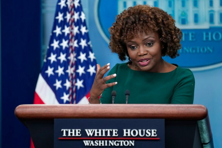 White House press secretary Karine Jean-Pierre made light of Marianne Williamson's 2024 presidential campaign launch Monday.
