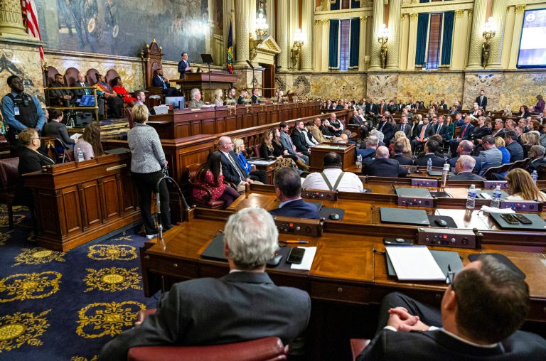 Pennsylvania Gov. Josh Shapiro delivers his first budget address to a joint session of the state legislature, Tuesday, March 7, 2023, at the state Capitol in Harrisburg, Pa.