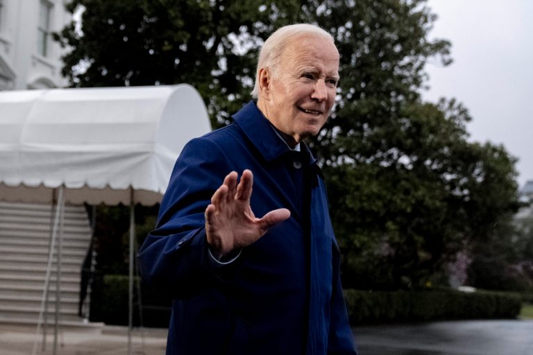 President Joe Biden speaks to members of the media before boarding Marine One on the South Lawn of the White House in Washington, Friday, March 10, 2023, for a short trip to Andrews Air Force Base, Md., and then onto Wilmington, Del.
