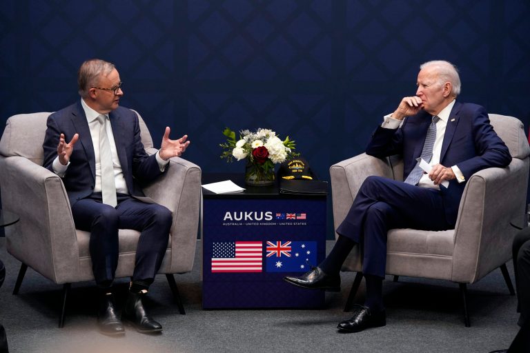 President Joe Biden meets Australian Prime Minister Anthony Albanese at Naval Base Point Loma, Monday, March 13, 2023, in San Diego.