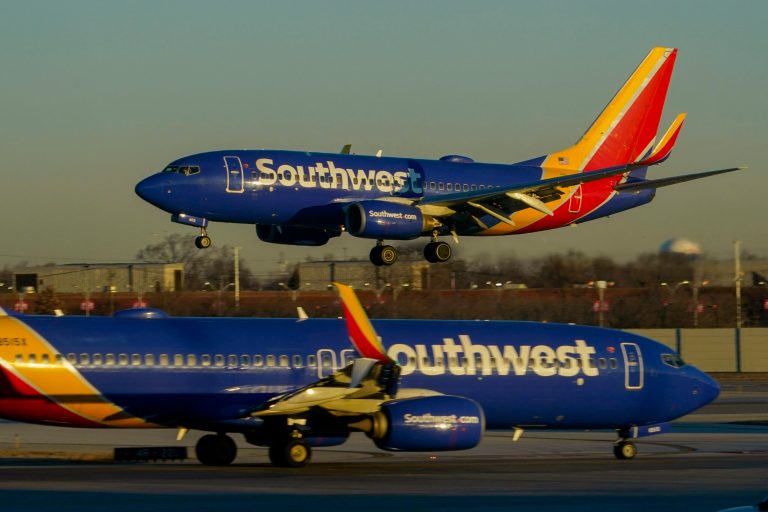 Southwest Airlines plane prepares to land at Midway International Airport, Feb. 12, 2023, in Chicago. The CEO of Southwest Airlines pushed back Tuesday, March 14, against the view that his airlineâs December breakdown was caused by a failure to invest enough money in crew-scheduling technology, instead blaming extremely cold weather that forced it to stop flying at some airports.