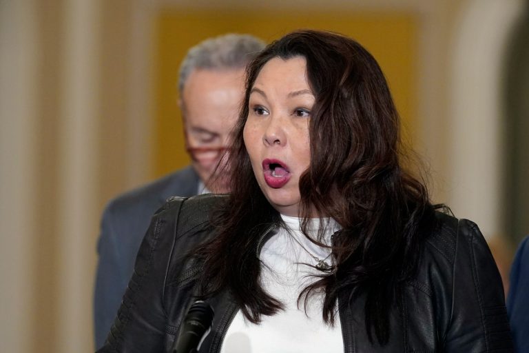 Sen. Tammy Duckworth, D-Ill., speaks during a news conference, Wednesday, March 15, 2023, on Capitol Hill in Washington. 
