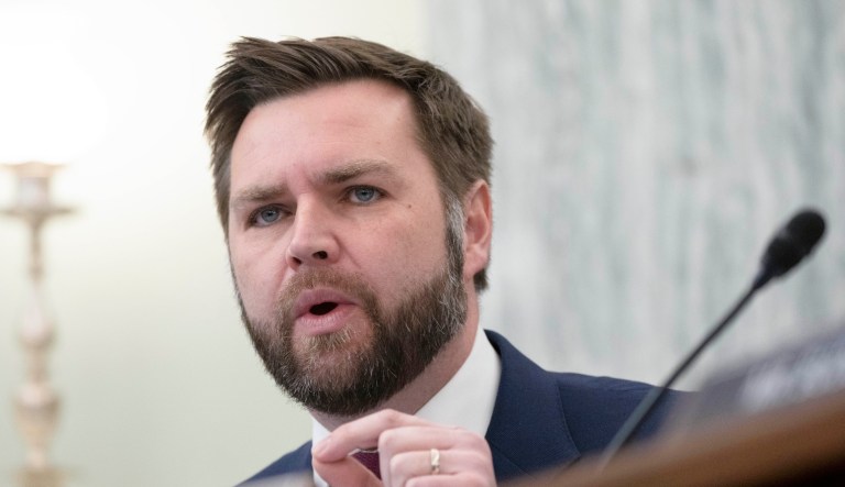 Sen. J.D. Vance (R-OH) speaks during a hearing on improving rail safety on Capitol Hill in Washington, Wednesday, March 22, 2023.
