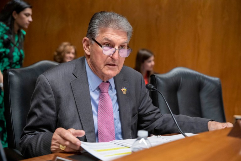 Sen. Joe Manchin, D-W.Va., asks questions during a Senate Appropriations Subcommittee on Financial Services and General Government hearing to examine proposed budget estimates and justification for the 2024 fiscal year at the Capitol in Washington on Wednesday, March 22, 2023. 