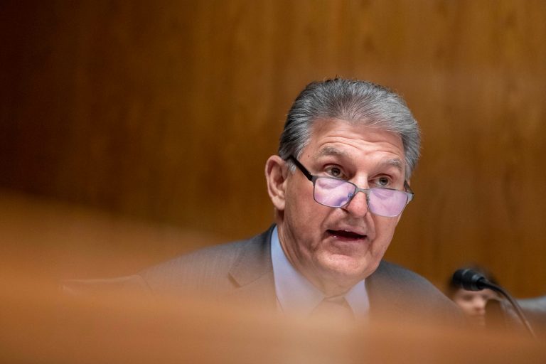 Sen. Joe Manchin (D-WV) asks questions during a Senate Appropriations Subcommittee on Financial Services and General Government hearing to examine proposed budget estimates and justification for fiscal 2024 at the Capitol in Washington on Wednesday, March 22, 2023. 