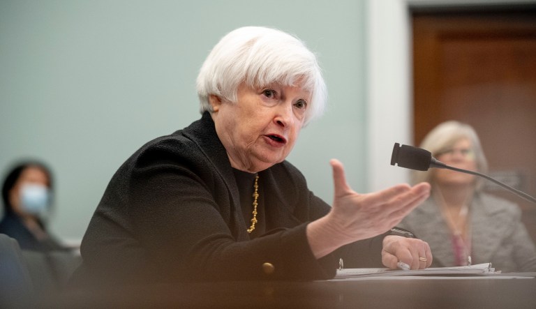 Treasury Secretary Janet Yellen testifies before a House appropriations subcommittee hearing on Capitol Hill, Wednesday, March 29, 2023, in Washington.