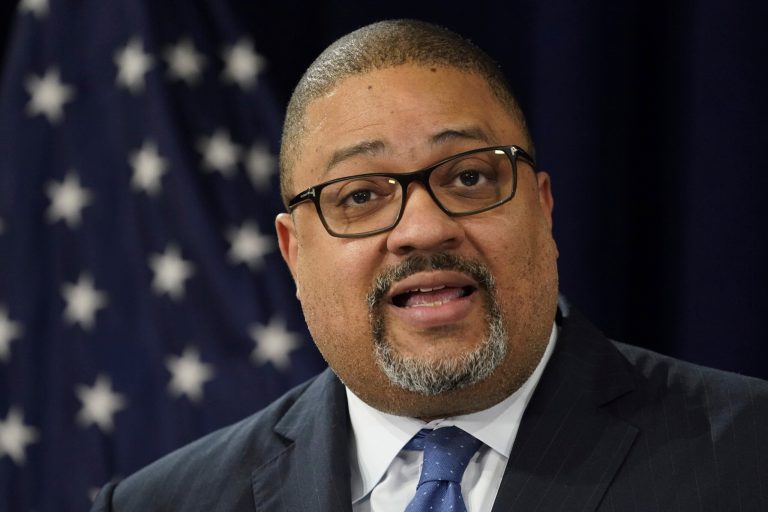Manhattan District Attorney Alvin Bragg speaks at a press conference after the arraignment of former president Donald Trump in New York on Tuesday, April 4, 2023. 