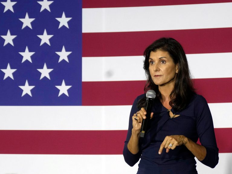 Republican presidential hopeful Nikki Haley speaks during a campaign rally in the South Carolina state House district she used to represent on Thursday, April 6, 2023, in Gilbert, S.C. 