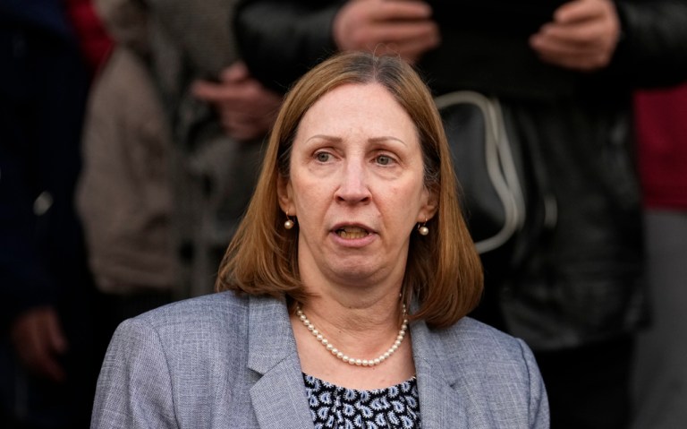U.S. Ambassador to Russia Lynne Tracy speaks to the media after the sentence of Russian opposition activist Vladimir Kara-Murza at the Moscow City Court in Moscow, Russia, on Monday, April 17, 2023.