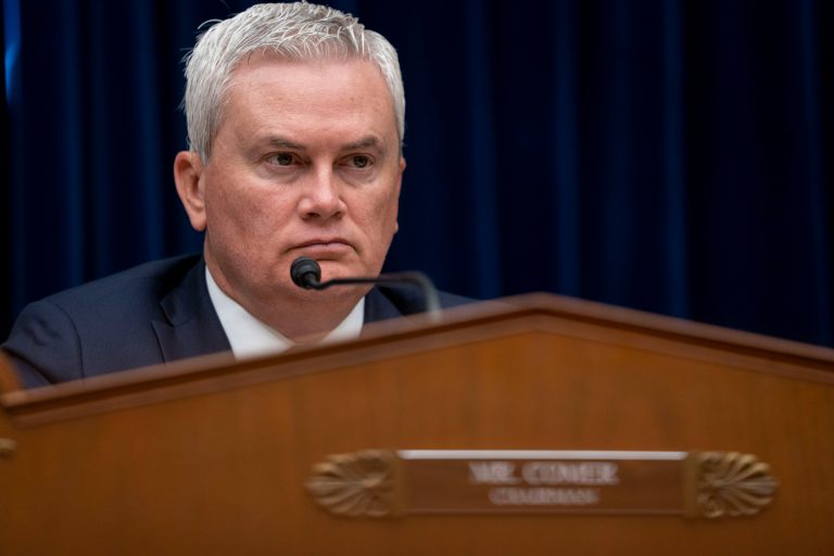 Chairman Rep. James Comer, R-Ky., listens during a hearing of the House Oversight and Accountability Committee concerning the U.S. withdrawal from Afghanistan, on Capitol Hill, Wednesday, April 19, 2023, in Washington. 