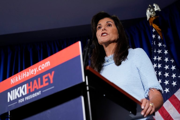 Republican presidential candidate, former ambassador to the United Nations Nikki Haley speaks about her abortion policy, Tuesday, April 25, 2023, in Arlington, Va.