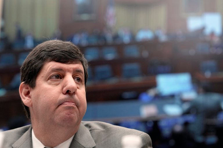 Steven Dettelbach, director of the Bureau of Alcohol, Tobacco, Firearms and Explosives, listens during a House Judiciary Committee hearing on oversight of the ATF, Wednesday, April 26, 2023, on Capitol Hill in Washington.