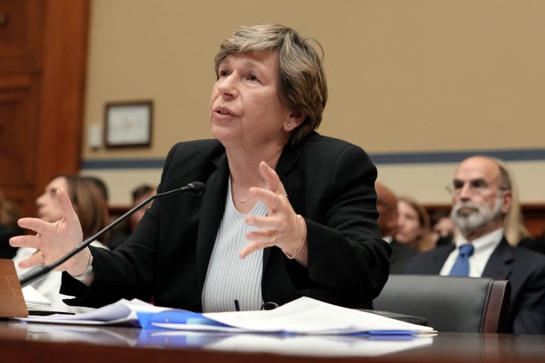 Randi Weingarten, president of the American Federation of Teachers, testifies during a House Oversight and Accountability subcommittee hearing on COVID-19 school closures, Wednesday, April 26, 2023, on Capitol Hill in Washington. 
