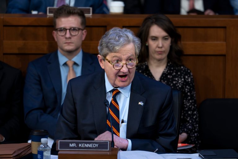 Sen. John Kennedy (R-LA) gives an opening statement as Democrats on the Senate Judiciary Committee hold a hearing in response to recent criticism of the ethical practices of some justices of the Supreme Court, at the Capitol in Washington, Tuesday, May 2, 2023.