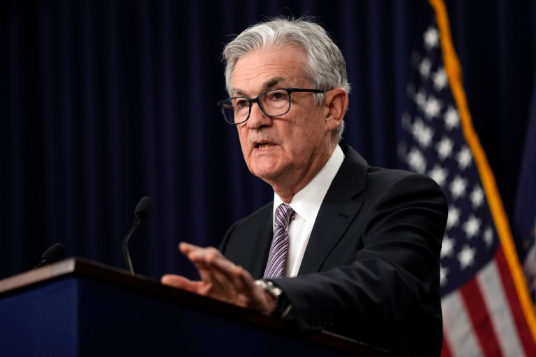 Federal Reserve Chairman Jerome Powell speaks during a news conference in Washington, Wednesday, May 3, 2023, following the Federal Open Market Committee meeting.