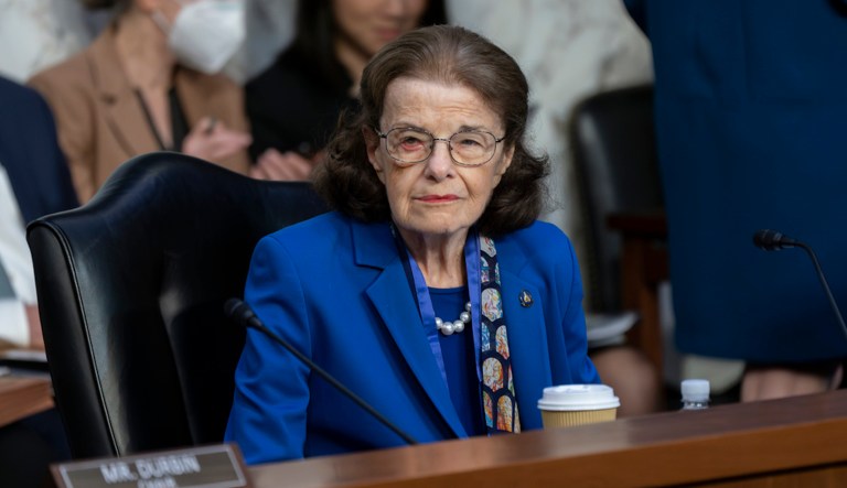 Sen. Dianne Feinstein (D-CA) returned to the Senate Judiciary Committee following a more than two-month absence as she was being treated for a case of shingles, at the Capitol in Washington, Thursday, May 11, 2023. 
