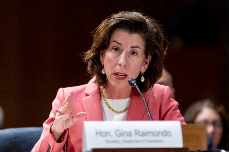 Commerce Secretary Gina Raimondo speaks during a hearing on Capitol Hill in Washington on May 16, 2023. 