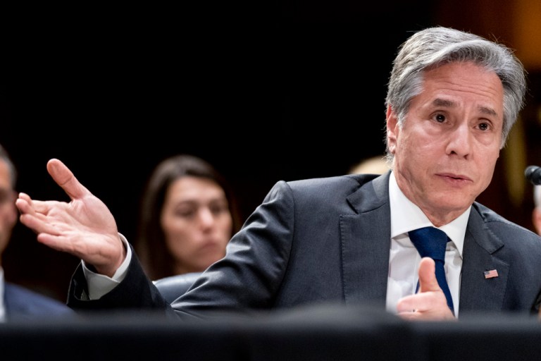 Secretary of State Antony Blinken speaks during a hearing on Capitol Hill in Washington, Tuesday, May 16, 2023.