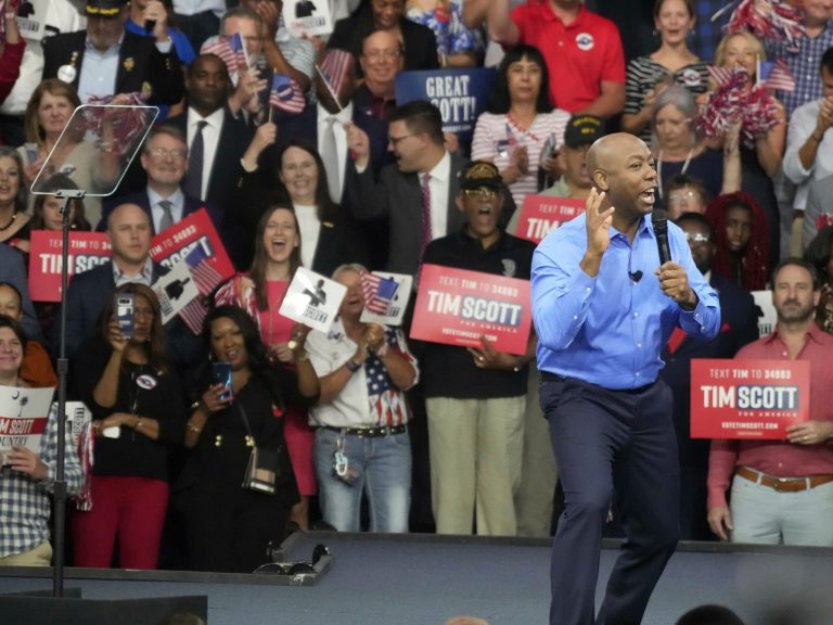 Sen. Tim Scott, R-S.C. Scott gives remarks at his presidential campaign announcement event at his alma mater, Charleston Southern University, on Monday, May 22, 2023, in North Charleston, S.C. Scott formalized his bid last week with federal campaign paperwork.