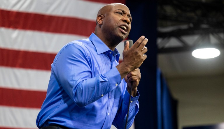 Republican presidential candidate Tim Scott delivers his speech announcing his candidacy for president of the United States on the campus of Charleston Southern University in North Charleston, S.C., Monday, May 22, 2023.