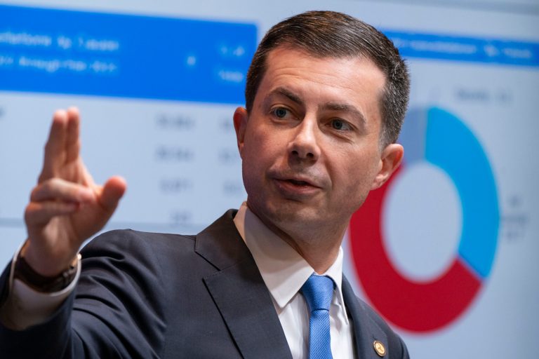 Transportation Secretary Pete Buttigieg speaks about summer airline travel ahead of Memorial Day weekend, Tuesday, May 23, 2023, at the Department of Transportation in Washington. 