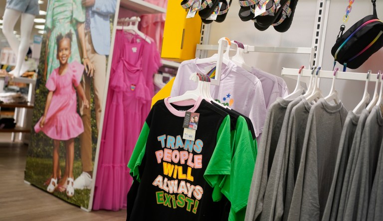 Pride month merchandise is displayed at the front of a Target store in Hackensack, N.J., Wednesday, May 24, 2023. Target is removing certain items from its stores and making other changes to its LGBTQ+ merchandise nationwide ahead of Pride month, after an intense backlash from some customers including violent confrontations with its workers.