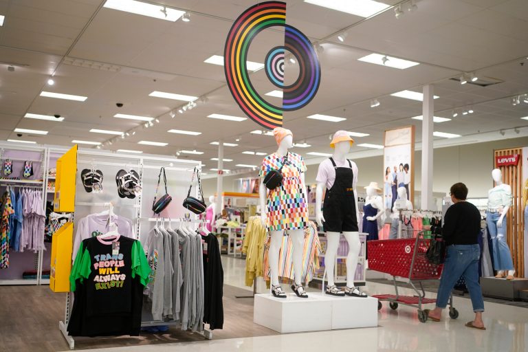 Pride month merchandise is displayed at the front of a Target store in Hackensack, N.J., Wednesday, May 24, 2023. (AP Photo/Seth Wenig)