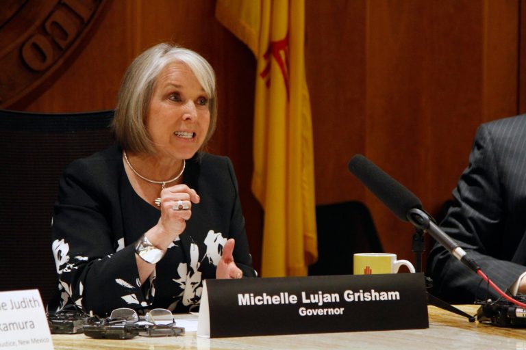 Gov. Michelle Lujan Grisham (D-NM) launches an effort to confront organized crime by convening a specialized commission of local prosecutors and leading law enforcement officials on Wednesday, May 24, 2023, in Santa Fe, New Mexico.