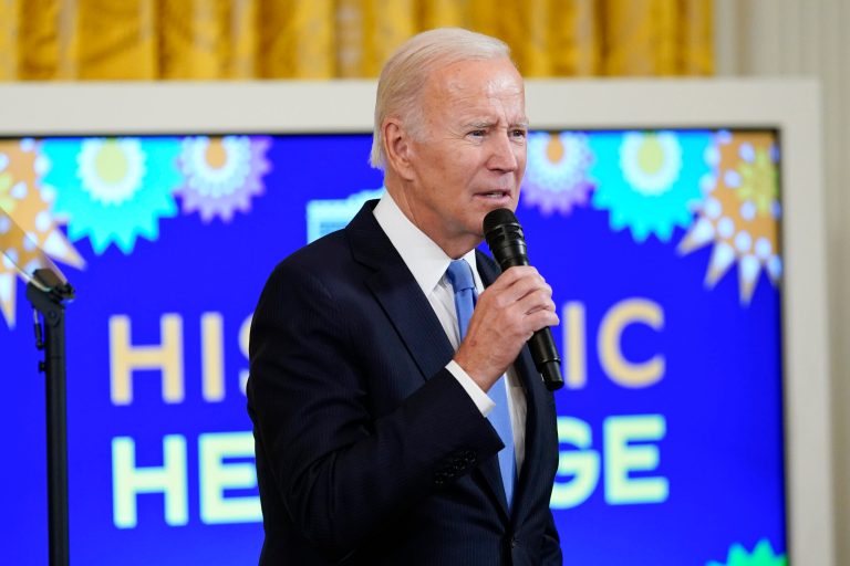 FILE - President Joe Biden speaks during a reception in the East Room of the White House for Hispanic Heritage Month in Washington, Sept. 30, 2022. Biden's past missteps when courting Hispanic voters have some activists worried that his reelection campaign won't get crucial details right before the 2024 election. Biden's supporters counter that Democrats maintain an advantage on policies that matter to Hispanic voters.