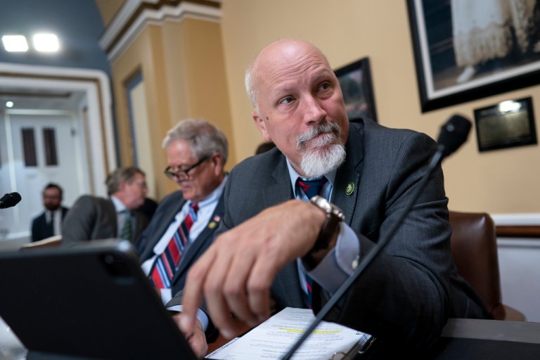 Rep. Chip Roy, R-Texas, a member of the conservative House Freedom Caucus, listens as the House Rules Committee prepares a bill to reverse a Biden administration firearms-related regulation on so-called pistol braces, a stabilizing feature championed by gun advocates, at the Capitol in Washington, Monday, June 12, 2023. 