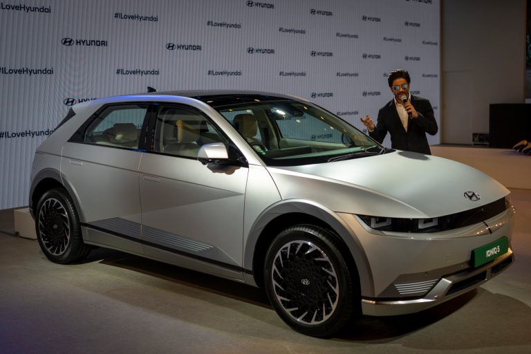 Bollywood actor and brand ambassador of Hyundai Shah Rukh Khan attends the launch of IONIQ 5 electric car at the Auto Expo in Greater Noida, near New Delhi, India, Wednesday, Jan. 11, 2023. Multiple U.S. owners of Hyundai's popular IONIQ 5 electric SUV have complained of completely or partially losing propulsive power, many after hearing a loud popping noise, the National Highway Traffic Safety Administration said Saturday, Saturday, June 17, 2023. 