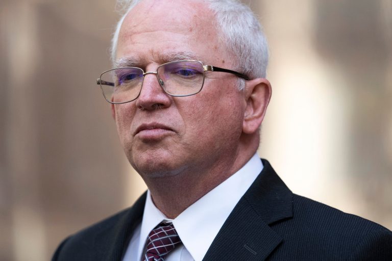 Attorney John Eastman, the architect of a legal strategy aimed at keeping former President Donald Trump in power, listens to questions from reporters after a hearing in Los Angeles, Tuesday, June 20, 2023. 
