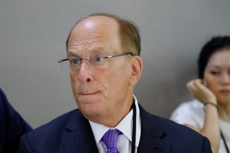 CEO of BlackRock Larry Fink takes part in a round table discussion at the New Global Financial summit in Paris Thursday, June 22, 2023.