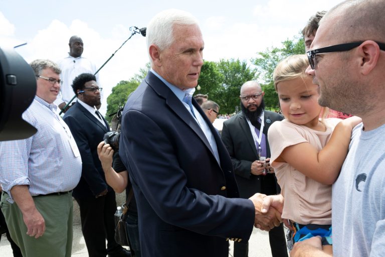 Former Vice President Mike Pence meets with supporters after speaking at the National Celebrate Life Rally at the Lincoln Memorial on Saturday, June 24, 2023, in Washington. 
