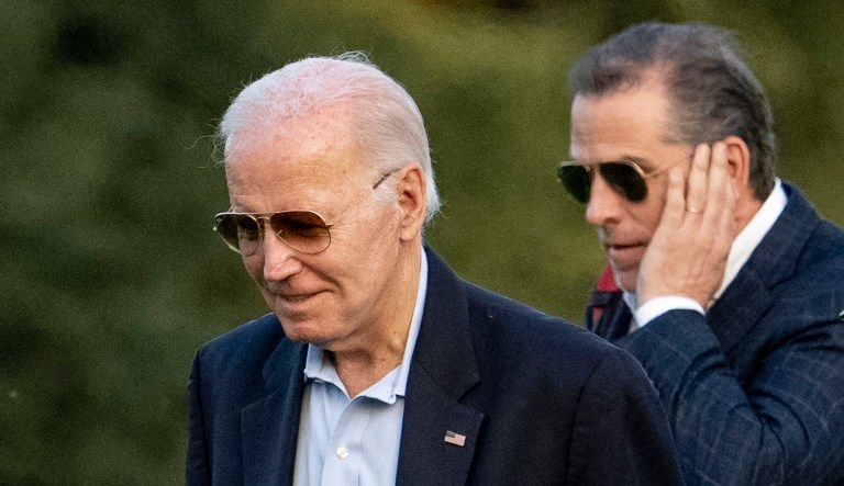 President Joe Biden and his son, Hunter Biden, arrive at Fort McNair, Sunday, June 25, 2023, in Washington. The Bidens are returning from Camp David.
