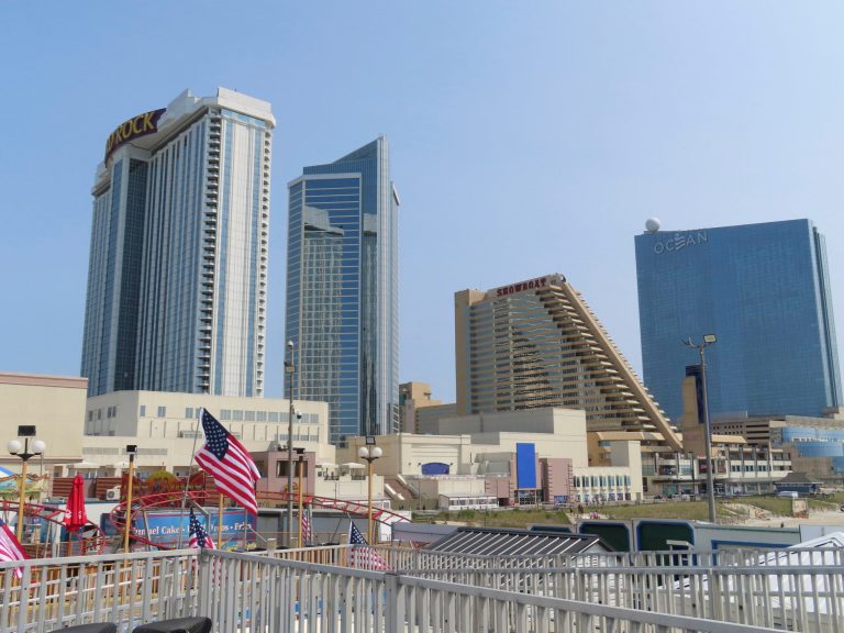 The Hard Rock casino, left, Showboat hotel, center, and Ocean casino, right, are shown on June 15, 2023, in Atlantic City, New Jersey. 