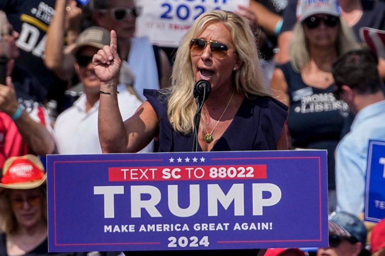 Donald Trump surrenders: Marjorie Taylor Greene greets supporters at Fulton County Jail