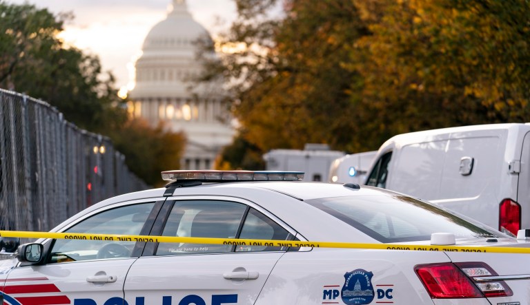Washington Metropolitan Police investigate near the Supreme Court and Capitol after reports of a suspicious vehicle in which two men and a woman were detained with guns, Oct. 19, 2022, in Washington.