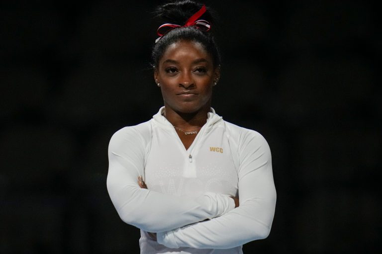Simone Biles makes first competition appearance since Tokyo Olympics