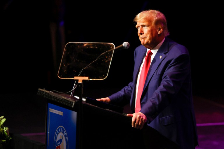Former President Donald Trump speaks at a fundraiser event for the Alabama GOP, Friday, Aug. 4, 2023, in Montgomery, Ala. 
